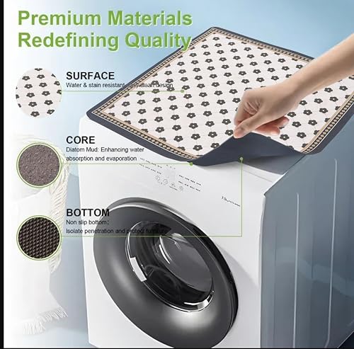 Image of Homecloud Washing Machine Mats for Top of Washer, Washing Machine Protective Mats, Dish Drying Mat, Non-slip Waterproof Washer Dryer Dust Cover Mat for Laundry & Kitchen (60cm x 60cm) (White)