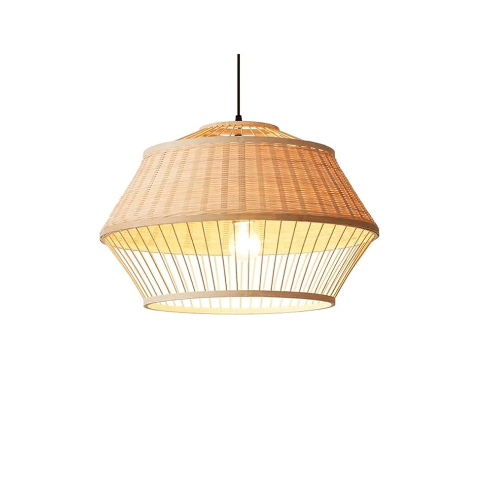 LANTANB Rattan Woven Pendant Lighting, with Faux Parchment Lampshade Vintage Chinese-Style Bamboo Woven Restaurant Chandelier, E26 Socket for Ceiling Decor Cafe Teahouse Bar Dining Room - 1Pack ﻿