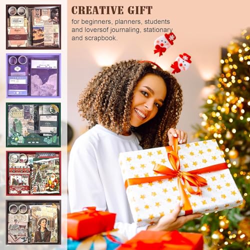 Image of MGNLR Vintage Aesthetic Scrapbook Kit(346Pcs) Scrapbooking Supplies Kit with Bullet Junk Journal,Stationery,A6 Grid Notebook Journaling Gift for Girl (Museum Memories)