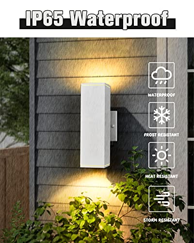Image of Ken & Ricky Modern Outdoor Wall Light,Aluminum Rectangular,White,1 PK | 2 Lights Exterior Wall Light Fixtures,Waterproof Sconces,No glare,for House Porch Garage Patio Front Door Entryway