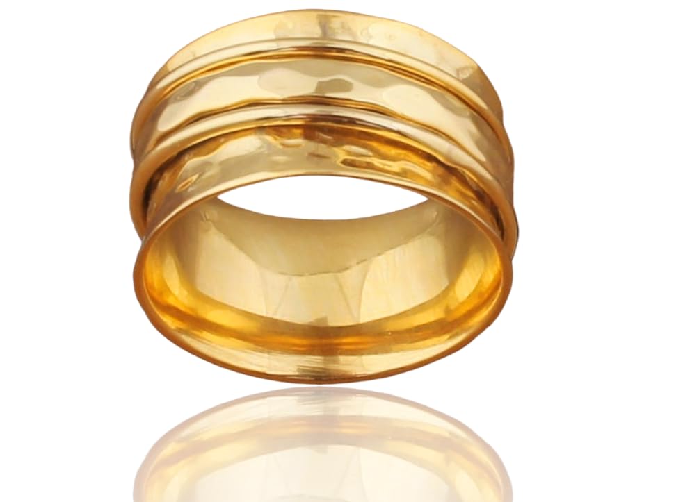 Gold Plated Spinner Ring, Gold Plated Brass Fidget Anxiety Spinner Ring, Peridot Band For Women, Hand Hammered Worry Spinner Ring Gift