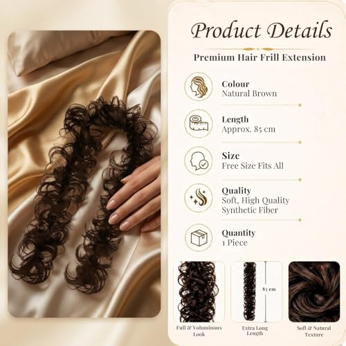 Image of TEMPERIA Messy Hair Frill Extension for Women & Girls - Premium Braid Ponytail Hair Accessories - Brown - 1 Pc