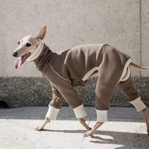 Windhund-Winterkleidung, elastisch, Whippet, vierbeinig, Fleece-Mantel, schlanker Hund, kaltes Wetter, Overall, Pyjama, Größe 5XL (Braun)