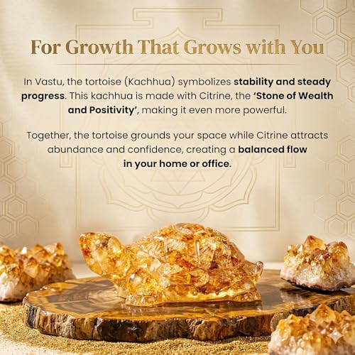 Image of Pack of 2 Natural Citrine Tortoise (Kachhua) 2.7x1 Inch | Citrine Gemstone Turtle for Good Luck & Wealth | Vastu Feng Shui Decor for Home Office Living Room | Housewarming Gift