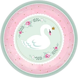 Girl Baby Shower, Swan Round Paper Plates, 7