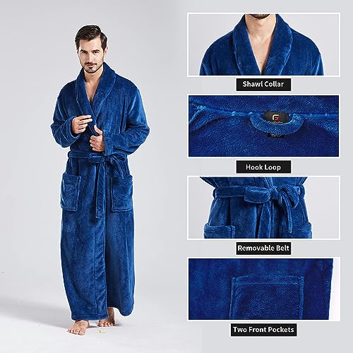 FashGudim Mens Robes Big and Tall Full Length Plush Fleece Long Robe for Men Bathrobe Shawl Collar Warm Winter House Robes3