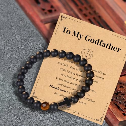 Christmas Christian Gifts for Men Dad, Baptism Religious Cross Bracelet for Man Him Son Grandson Dad Father Brother Godfather Grandfather Grandpa Husband, Inspirational Faith Based Jesus Bracelets2