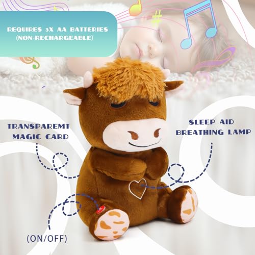Highland Cow Plush Baby Sleep Soother - Heartbeat Stuffed Animal with Calming Light, White Noise, Shush, and Mother's Heartbeat for Newborns, Boys & Girls - Image 6