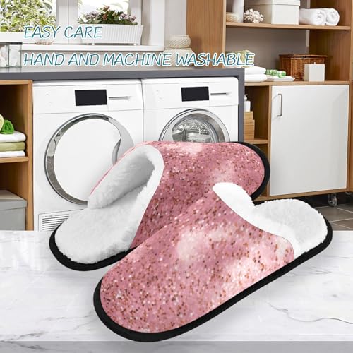 Cartoon Pink Sequins Slippers For Women Men Soft Memory Foam Non-Slip Beautiful Winter Indoor House Shoes Travel Slipper3