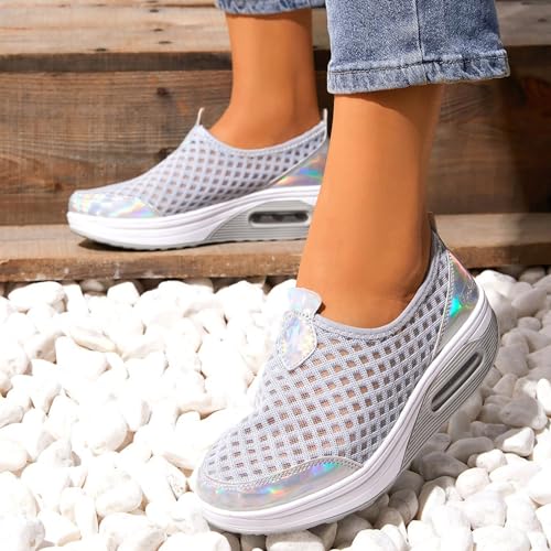 Orthopedic Walking Shoes for Women,Fashion Sneakers for Women 2024 Comfortable Arch Support Shoes Breathable Lightweight Mesh Air Cushion Athletic Shoes Low Wedges Platform Sneakers3