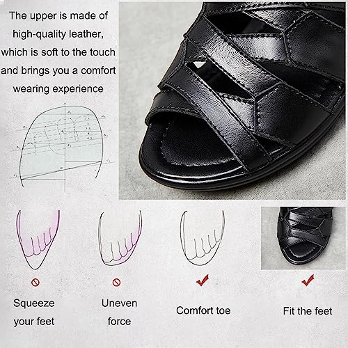 AngryMonkey Women Black Leather High Top Gladiator Sandals,Summer Peep Toe Hollow Back Zipper Dressy Flat Roman Sandals Wedges Sandals3