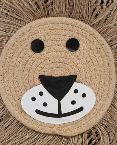 Image of Jute Basket For Storage Cotton Rope Toys Basket With Lid Handwoven Natural Foldable Laundry Hamper for Home, Office, Living Room Size 10x10 inch (LION -BASKET)