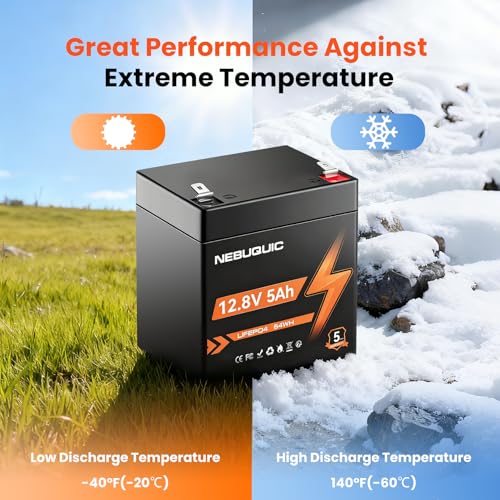 Image of 12V 5Ah LiFePO4 Lithium Battery, Built in 7A BMS,Low-Temp Protection, 3000+ Deep Cycle 12 Volt Lithium Batteries for Power Wheels, Small UPS, Security System, Ride on Toys
