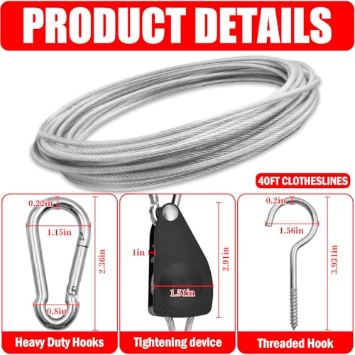 Image of Clothes Line Outdoors 40ft Retractable with Hooks