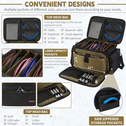 Image of AKOZLIN Cable File Bag with Dividers for Sound Instrument Accessories
