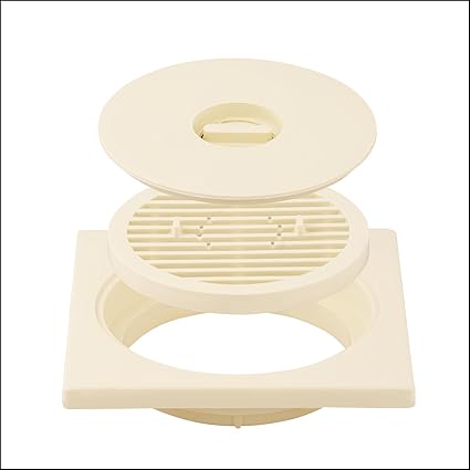 New Ware Square 3 Pc PVC Bathroom Jali/Trap Floor Drain Water Drain Grating (Ivory Color) Size 6 * 6 Inch