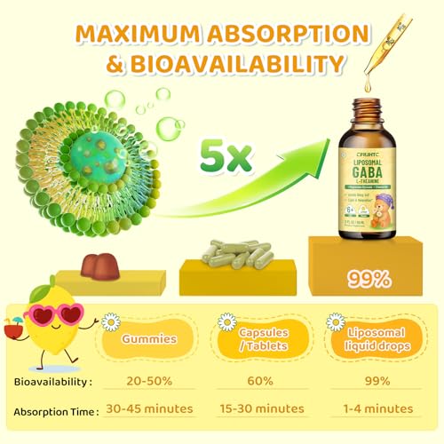 Image of 2 Pack Liposomal GABA L-Theanine Drops for Kids - Liquid GABA Supplement with Magnesium, Chamomile, Lemon Balm & Vitamin B6 - Support Relaxation, Focus & Stress Relief for Kids & Adults - Lemon