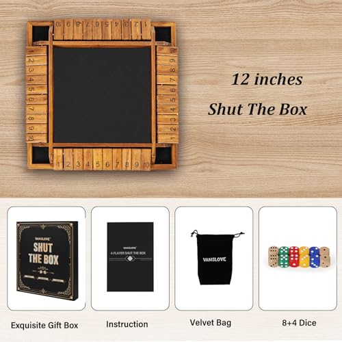 Vamslove Shut The Box Juego de Dados de Madera 12 Pulg miniatura 3