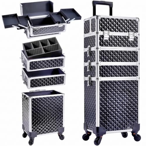 Adazzo 4-in-1 Cosmetology Case on Wheels Portable Rolling Makeup Train Case