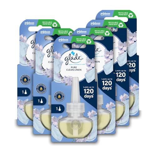 Glade Plug in Air Freshener Refill, Electric Scented Oil Room Air Freshener, Clean Linen, Pack of 6 (6 x 20ml)
