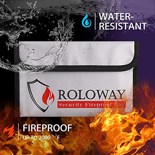 Image of ROLOWAY Small Fireproof Bag (5 x 8 inches), Non-itchy Fireproof Money Bag for Cash, Valuables, Passport, Currency & Keys (2-Pack Silver)