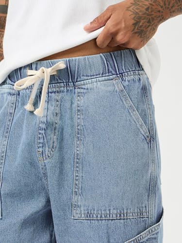 Image of Bewakoof Men's Washed Straight Fit Pure Cotton Cargo Jeans