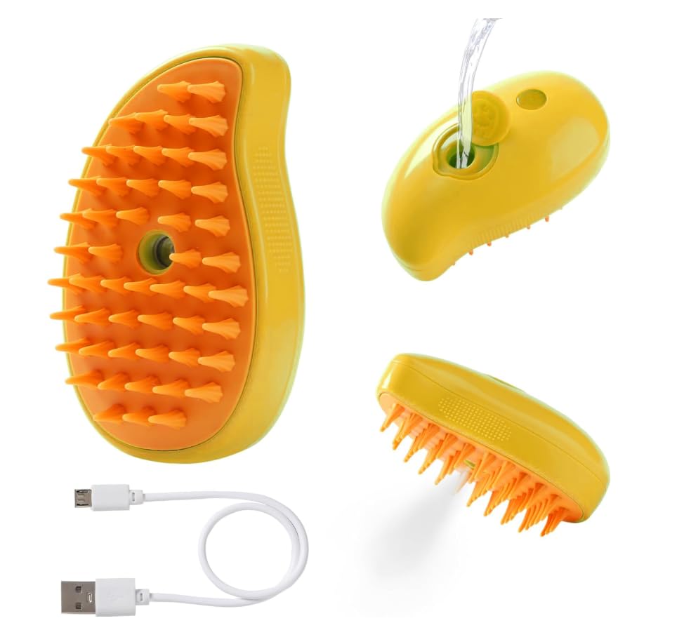 3-in-1 Steam Pet Brush for Cats & Dogs – Self-Cleaning Spray Comb for Grooming, Shedding & Massaging – Quiet Rechargeable Electric Steamer Hair Remover with Mist – Indoor Spa Tool (Green)