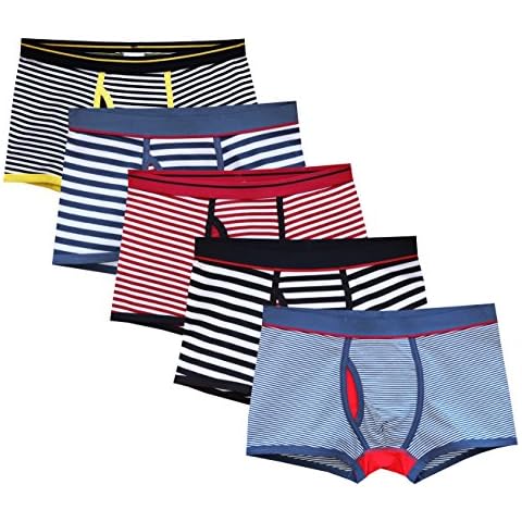 CHUNG Men's X-temp Cotton Boxer Brief Underwear Fashion Stripe Assorted Pack of 5, M Cover