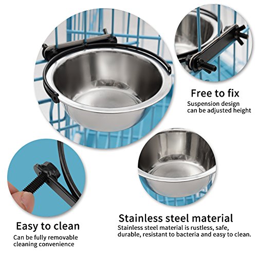 Futternapf Hundenapf Fressnäpfe Edelstahl Hängeschüssel Haustier Essen Wasser Feeder mit Haken für Hunde und Katzen(L)
