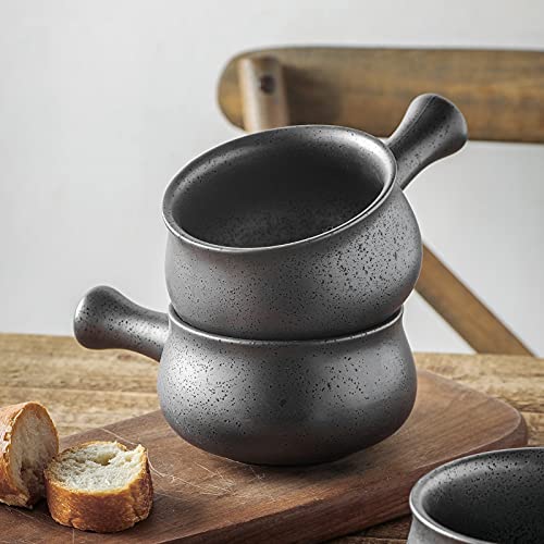 Image of vicrays French Onion Soup Bowls With Handles, 26 Ounce for Soup, Chili, Beef Stew, Chip Resistant, Dishwasher Microwave Safe, Set of 4 (Gray)