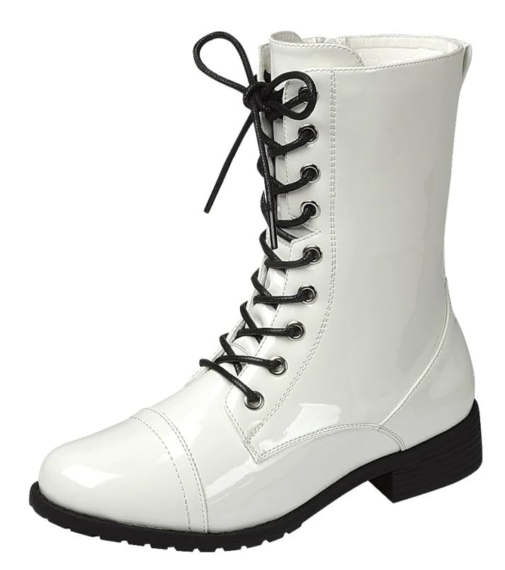 Image of Forever Link Womens Round Toe Military Lace Up Knit Ankle Cuff Low Heel Combat Boots