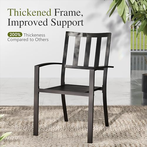 Image of Sophia & William Round Patio Table and Chairs Set, Outdoor Dining Set for 6, 7 Piece Metal Patio Furniture, 54 inch Black Table(Stripe)