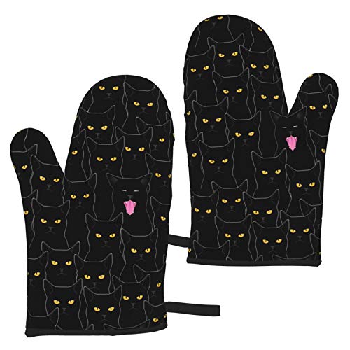 Black Cat Oven Mitts Waterproof Non Slip Heat Resistant Kitchen Gloves For Baking Cooking Grilling Bbq #TOP7