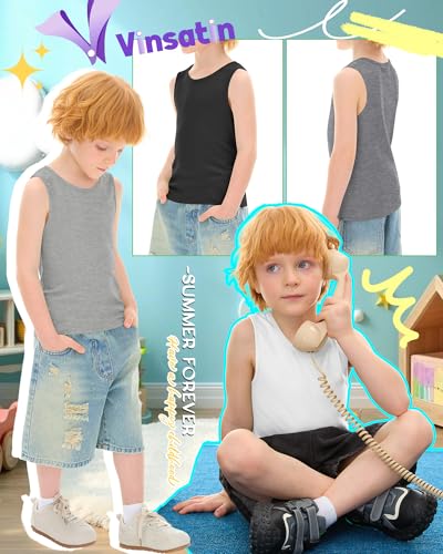 Image of 4 Pack Toddler Boys Cotton Tank Tops | Ribbed, Sleeveless T-Shirts, Summer Undershirts, Slim Fit, Crewneck, Layering, Sizes 18M-5T