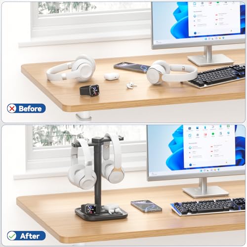 KDD Dual Headphone Stand for Desk - Rotatable Headset Hanger with Phone Holder - Removable Non-Slip Base for Gamers Desktop Accessories - Image 6