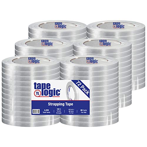 Image of Aviditi Tape Logic 1 /2 Inch x 60 Yards, Reinforced Glass Filament Strapping Tape, Clear, for General Bundling, Shipping and Packing (72 Rolls)
