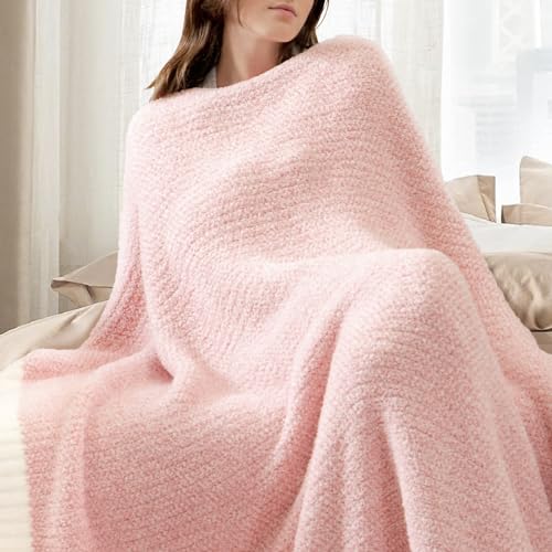 Image of Snuggle Sac Pink Throw Blankets for Couch, Reversible Super Soft Warm Microfiber Blankets Cozy Knit Fuzzy Plush Lightweight Fluffy Throws for Sofa, Bed, Living Room, Heather Pink, 50 x 60 inches