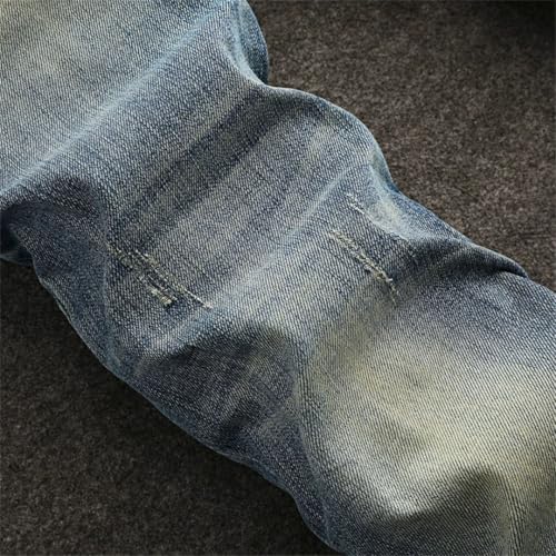 Men's Fashion Retro Stretch Slim Fit Ripped Jeans Vintage Denim Pants4