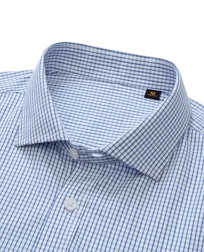 DEMEANOR Men's Plaid Button Down Shirts Cotton Long Sleeve Dress Shirt Regular Fit Wrinkle Free Business Casual Gingham Tops3