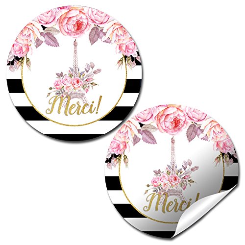 Ooh La La Paris Thank You Sticker Labels, 40 2" Party Circle Stickers By Amandacreation, Great For Party Favors, Envelope Seals & Goodie Bags #TOP19