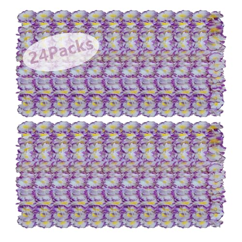 Forellfit Leis for Luau Party, 24-Pack Hawaiian Necklaces for Tropical Bulk Flower Single Color Lei Set, Birthday Beach Party Favors (24-Purple)