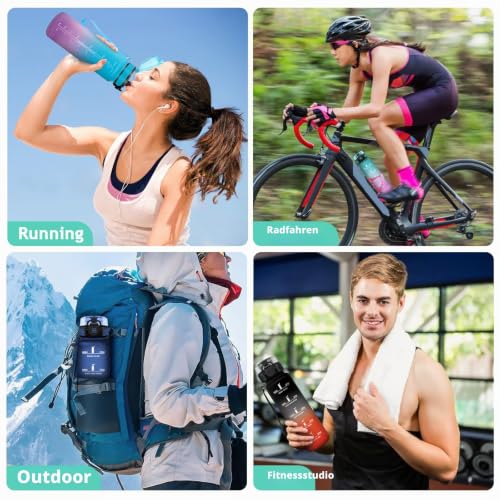 Vikaster große trinkflasche, 1500ml BPA-frei, Trinkflaschen Fahrrad, Auslaufsicher, Trinkflasche Kohlensäure Geeignet… – Ansicht 6