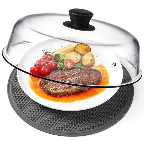 Comparison: Best Microwave Cover For Food 6 2 in 1, Glass Microwave Splatter Cover for Food & Microwave Place Mat, Plate Splatter Guard Lid with Easy Grip Silicone Handle Knob, Borosilicate Glass with Vent Hole, Food Grade, No Plastic, 10in