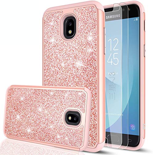 LeYi Samsung Galaxy J3 Orbit case,Galaxy J3 (2018 Release)/Express Prime 3/J3 Star/J3 Achieve/Amp Prime 3 case with Tempered Glass Screen Protector for Women Girls, Glitter Phone case for J3 3rd gen