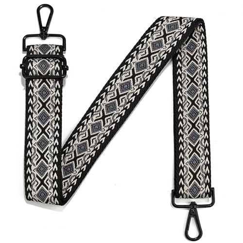 Image of Crossbody Straps for Purses Silver Hardware Purse Strap Wide Shoulder Strap Adjustable Replacement,Retro Jacquard Embroidery for Shoulder Bags, Canvas Tote Handbags