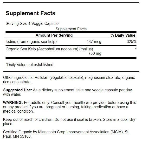 Swanson Made with Organic Scottish Kelp 750 Milligrams 30 Veg Capsules