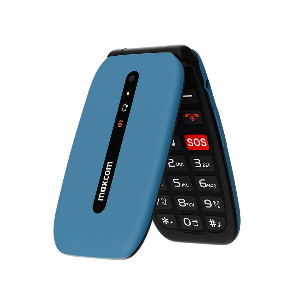 MAXCOM MM828 - Telefono cellulare 4G per anziani con flip cover, tasti e icone grandi, pulsante SOS, 8 contatti di chiamata rapida, marcatura diretta, schermo 2,4", batteria 1200 mAh, blu