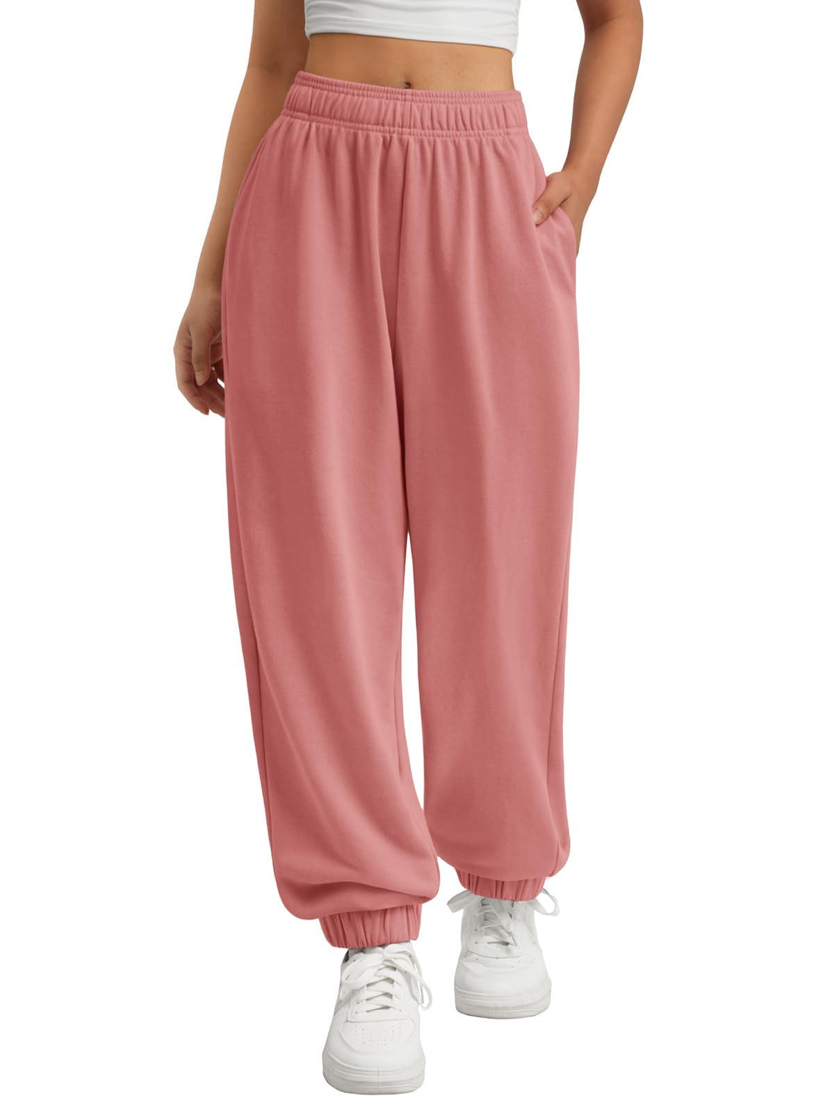 ATHMILE Sweatpants Women Wide Leg Baggy Lounge Sweat Pants | Cotton Straight Leg High Waisted Casual Fashion Fall Workout Gym Joggers Large A-pink