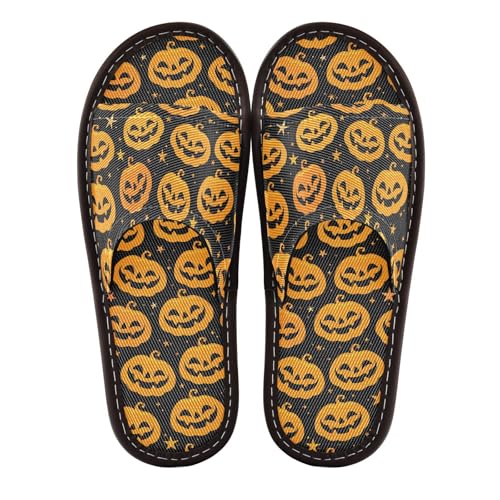Women Men House Slippers Open Toes Travel Shoes Shower Slippers Halloween Pumpkin Stars for Bathroom Pool Hotel Spa Beach
