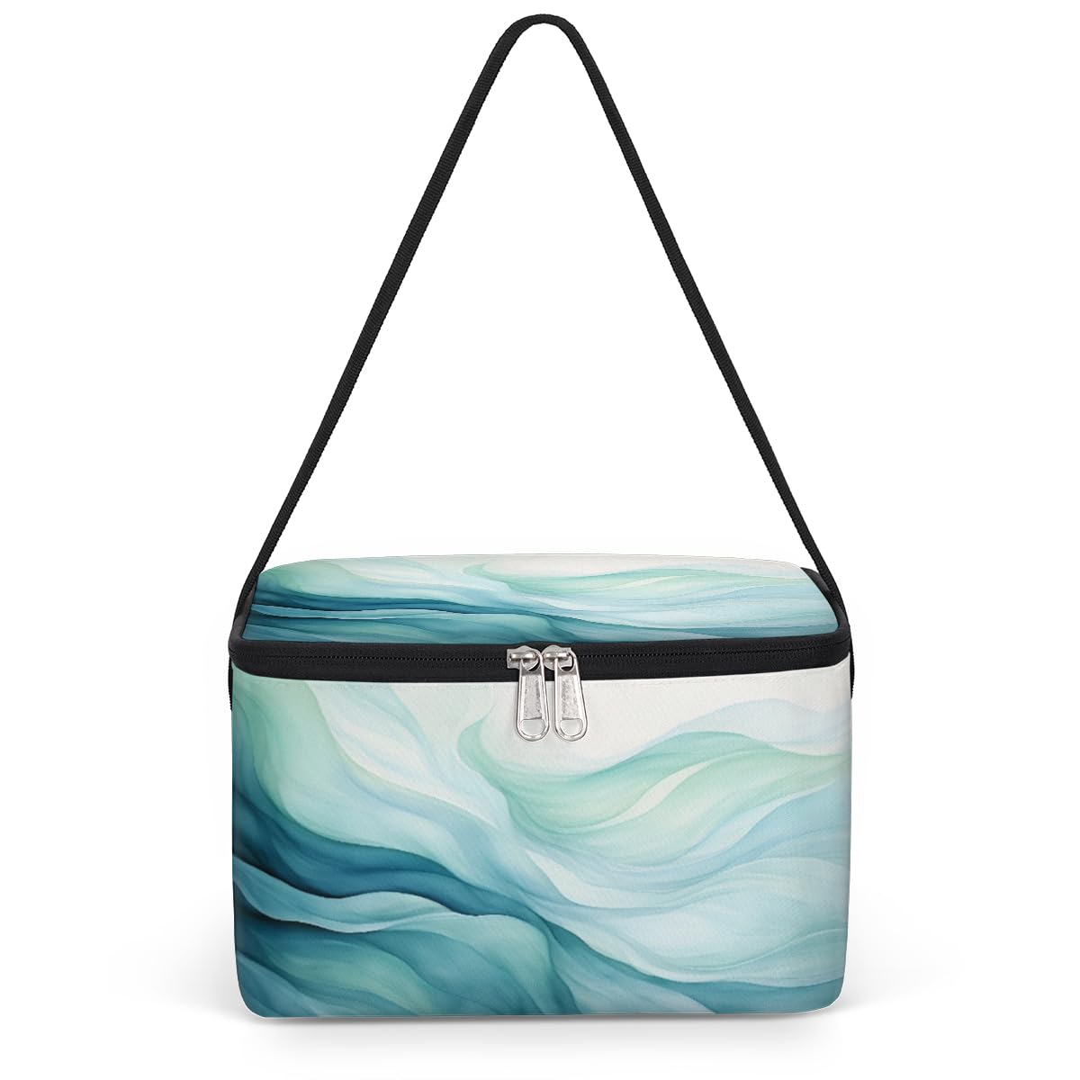 GzLeyigou Abstract Teal Blue Lunch Bags for Women Men 9 Cans, Hot & Cold Food Delivery Bag Insulated Grocery Bag Insulated Lunch Box Texture Cooler Bag for Office Work Picnic Beach